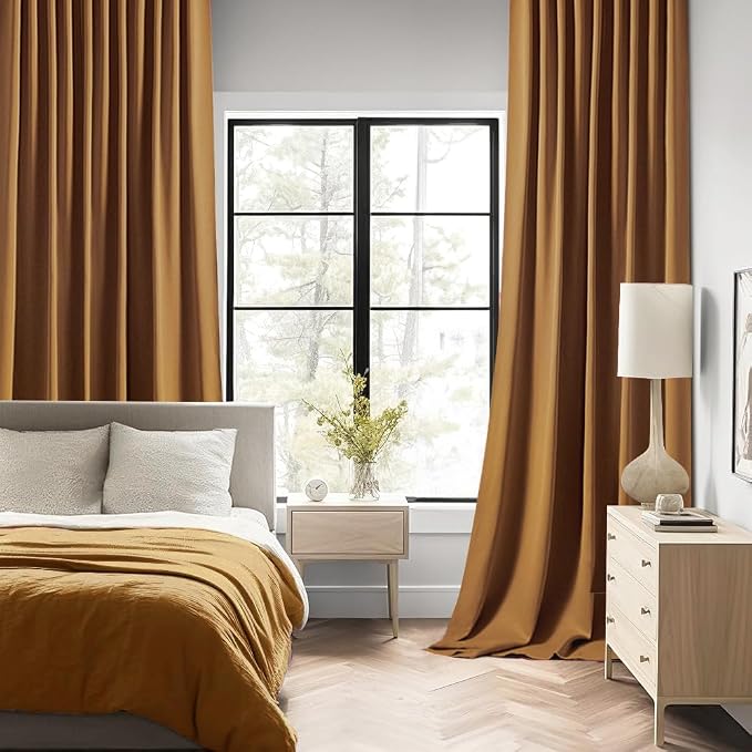 MIULEE Golden Brown Back Tab Blackout Curtains 90 Inches Long 2 Panels Set - Image 2