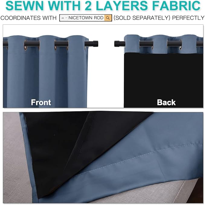 NICETOWN 100% Blackout Curtains 84 inches Long, Pair of Energy Smart & Noise - Image 4