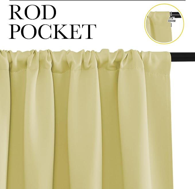 NICETOWN Window Curtains Blackout Drapes, Paler Yellow, 1 Pair, 52 by 72-Inch - Image 2