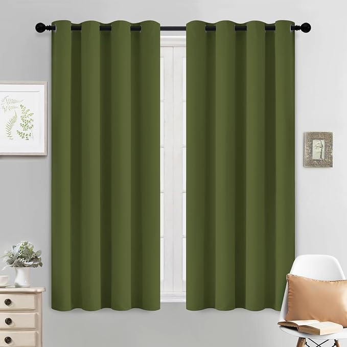 Yakamok Olive Green Curtains 54 Inches Length Blackout Curtain by Yakamok