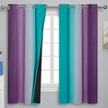 Teal and Purple Gradient Curtains 63 Inch Length 2 panels, Ombre and Wavy Line by ESTELARTEXTILER