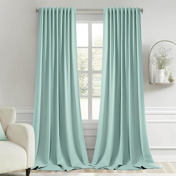 MIULEE Aqua Back Tab Blackout Curtains 120 Inch Long 2 Panels Set by MIULEE