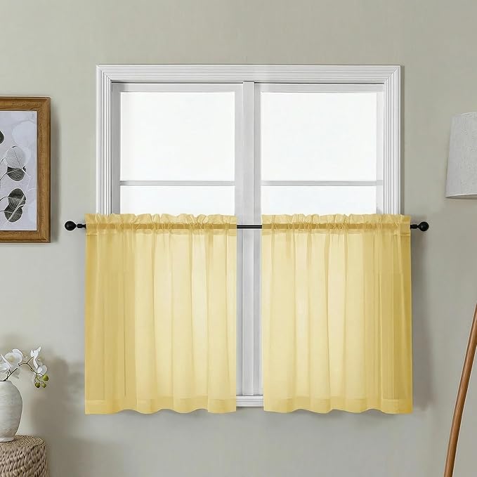 Gwine Short Kitchen Sheer Curtains 24 Inch Length by Gwine