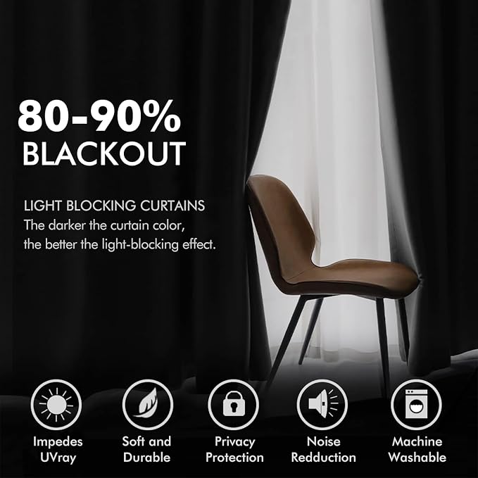 MIULEE Black Velvet Curtains 108 Inches Long Halloween Grommet Room Darkening - Image 4