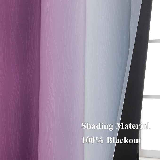 Ombre Purple and Gray Curtains 96 Inches Long, Total Blackout Curtains - Image 5
