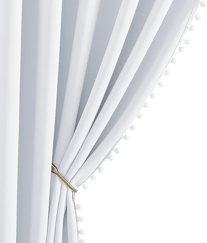 NICETOWN Pom Poms Trimming Blackout Curtains, Farmhouse Blackout Window by NICETOWN