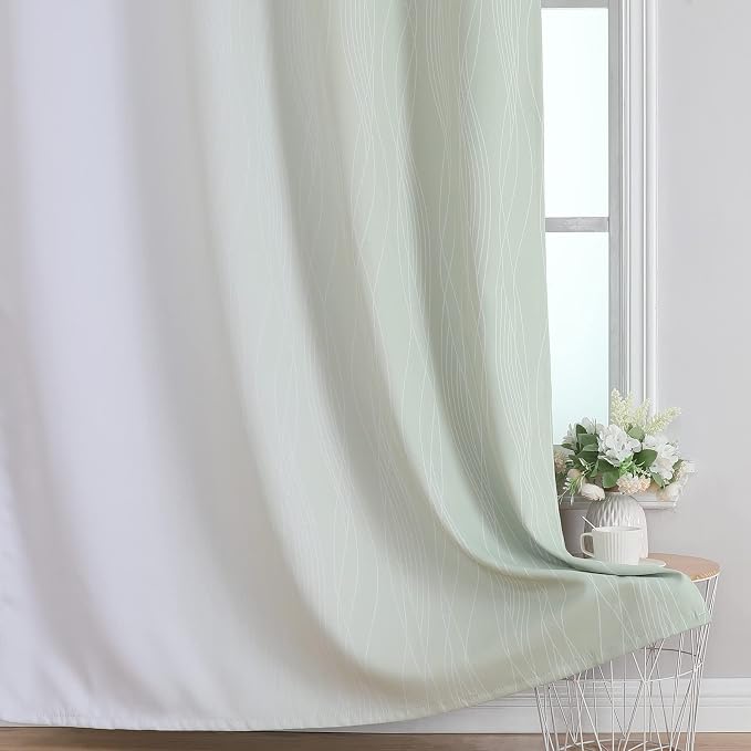 Estelar Textiler Sage and Greyish White Room Darkening Blackout Curtains 84 - Image 6