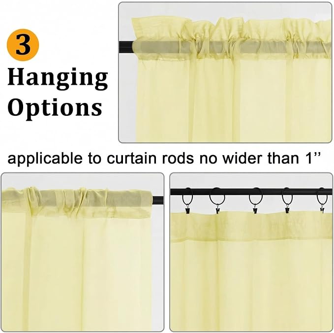 Gwine Light Yellow Sheer Curtains 63 Inch Length - Image 3