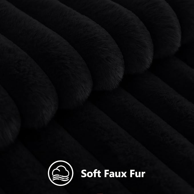 decorUhome Fall Faux Fur Throw Pillow Covers 26x26 Set of 2 Black | Decorative - Image 2