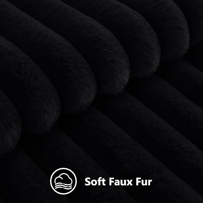 decorUhome Fall Faux Fur Throw Pillow Covers 12x20 Set of 2 Black | Decorative - Image 2