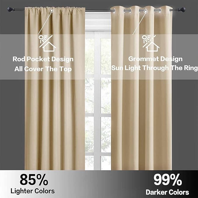RYB HOME Curtains for Bedroom Living Room 63 inches Long, Thermal Insulated - Image 3