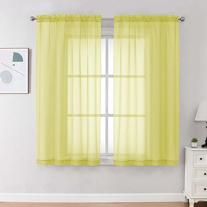OVZME Sheer Curtains 63 inch Length 2 Panels Set by OVZME