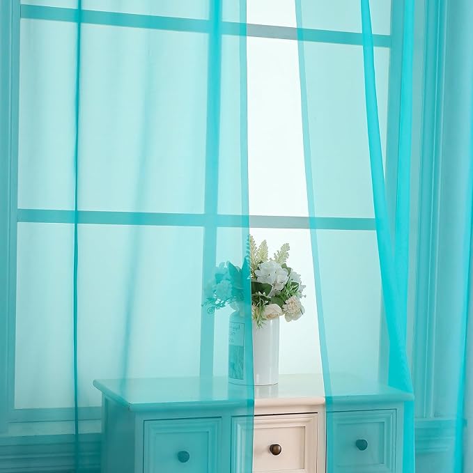 Aiyufeng Turquoise Sheer Curtains 72 Inch Length 2 Panels Set, Light Filtering - Image 7