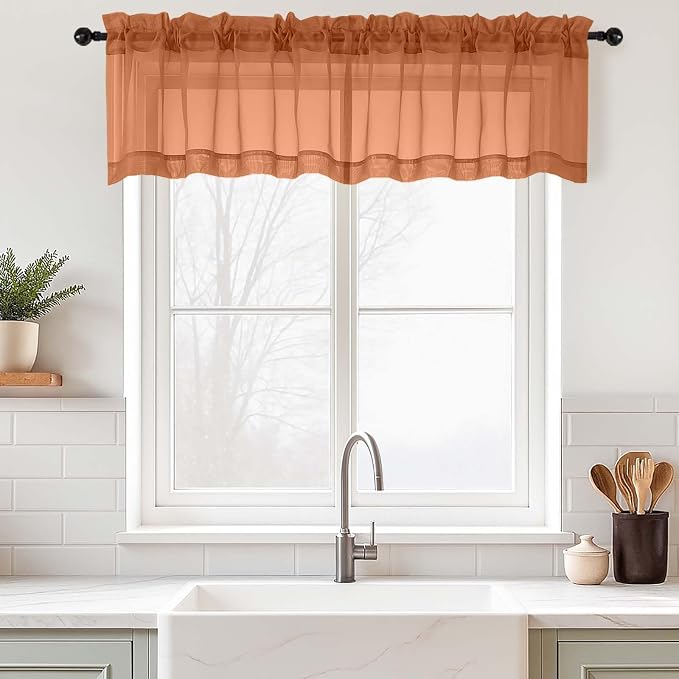 Orange Valances for Windows 14 inch Length 2 Panels Set, Small Voile Sheer by Home