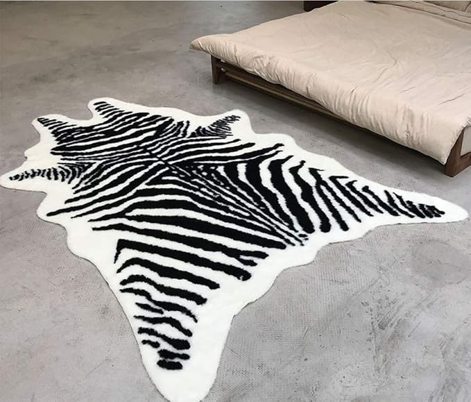 Zebra Print Rug Faux Animal Cowhide Skin Area Rug Leather Carpet Mat Large Size - Image 5