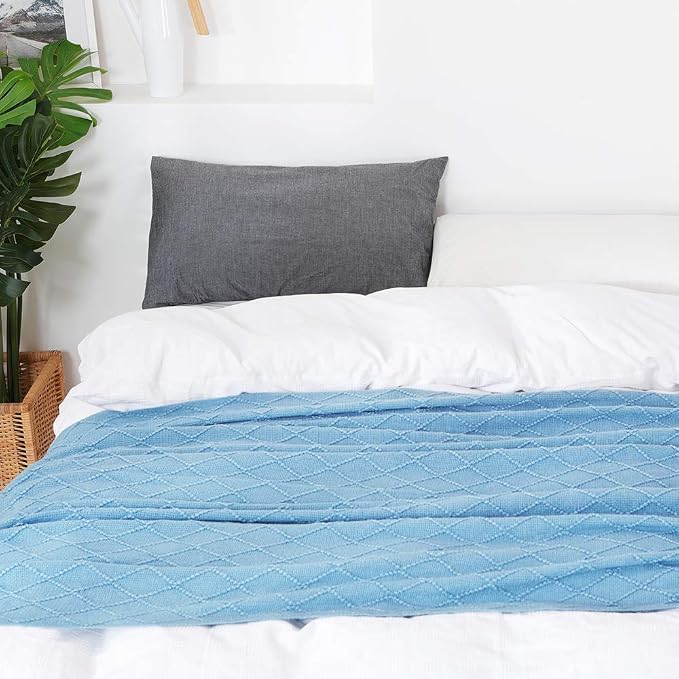 BOURINA Blue Throw Blanket 60x80 Inches Throw Textured Solid Soft Sofa Throw - Image 3
