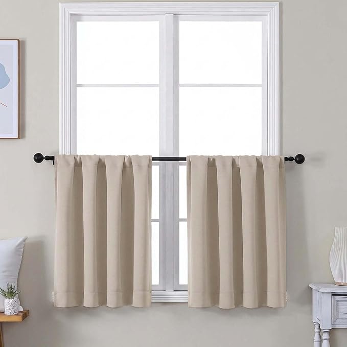 Simplebrand Ava Biscotti Beige Short 30 Inches Blackout Curtain 2 Panels Set by Simplebrand