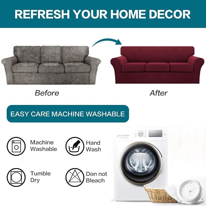 Turquoize 4 Piece Sofa Covers for 3 Cushion Couch Sofa Slipcover Soft Couch - Image 7