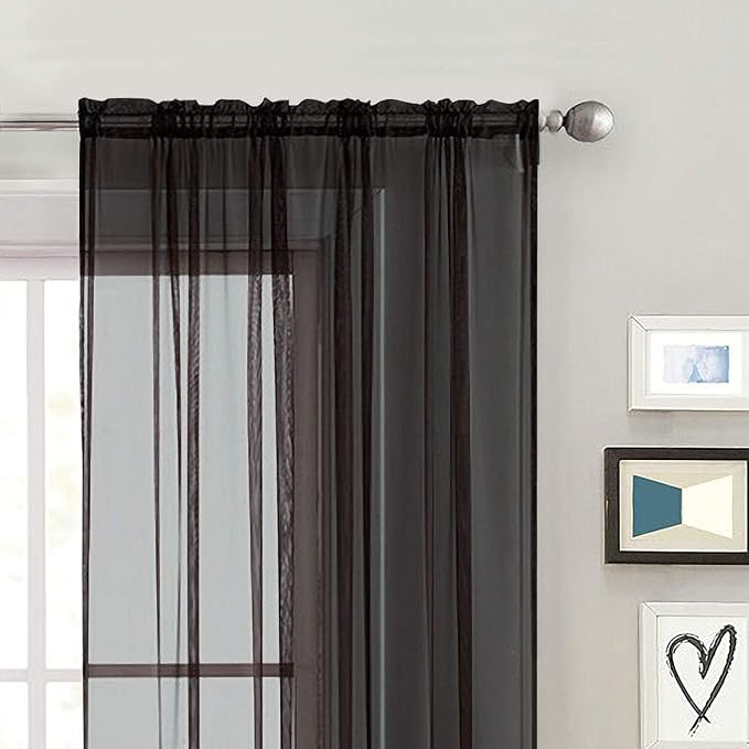 SpaceDresser Black Sheer Curtains 4 Panels Rod Pocket Semi-Sheer Curtain 96 - Image 4
