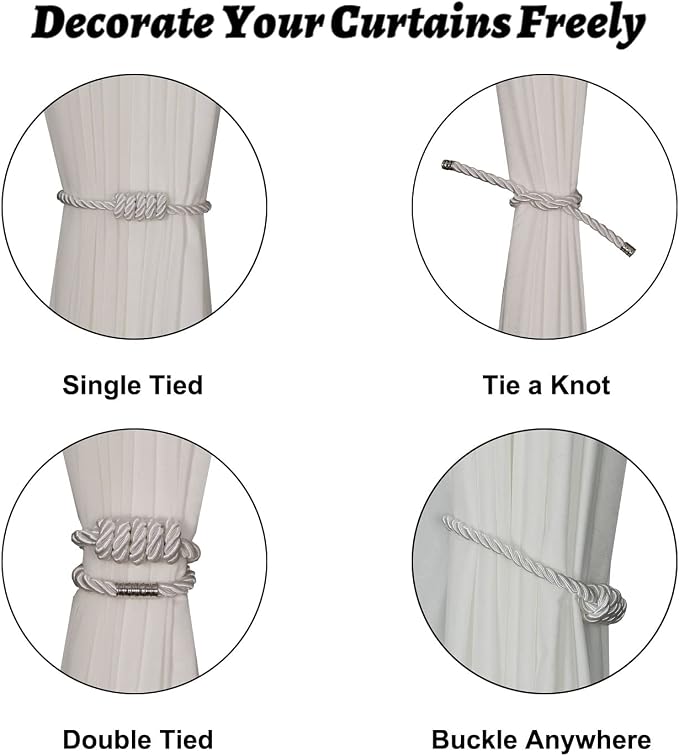 BEL AVENIR Magnetic Curtain Tiebacks, Decorative Drapery Holdbacks Modern Woven - Image 3