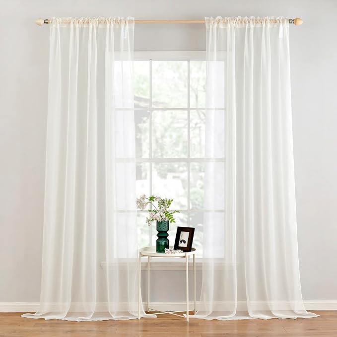 MIULEE 2 Panels Solid Color Sheer Window Curtains Elegant Window Voile by MIULEE
