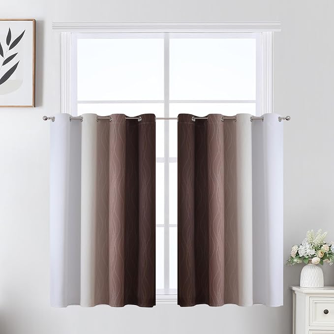 Estelar Textiler Brown and Greyish White Ombre Short Blackout Cafe Curtains 36 - Image 2