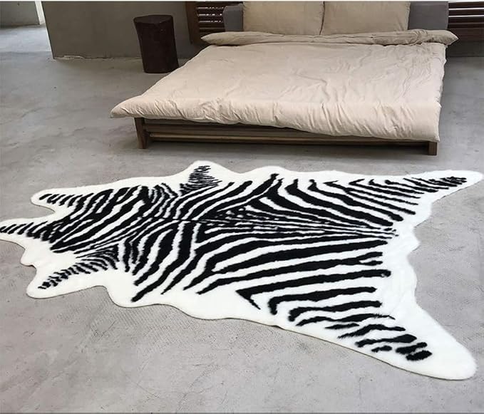Zebra Print Rug Faux Animal Cowhide Skin Area Rug Leather Carpet Mat Large Size - Image 4