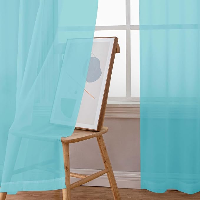 Simplebrand Aqua Sheer Curtains 84 Inches Long, Light Filtering Rod Pocket - Image 4