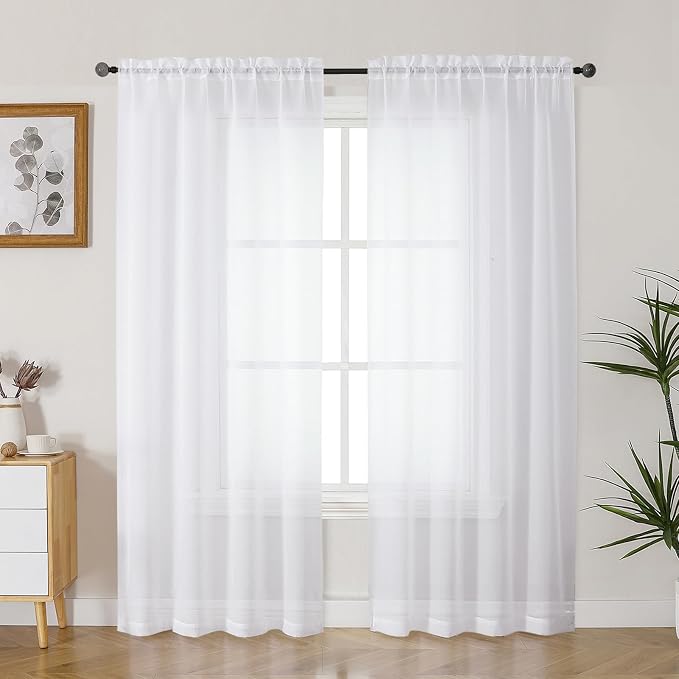 Gwine White Sheer Curtains 72 Inches Long 2 Panels Set by Gwine