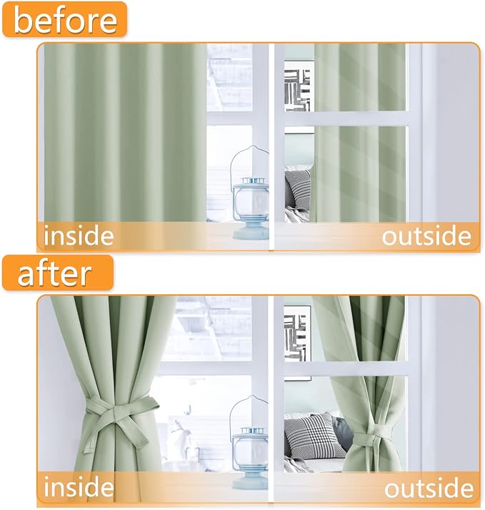 Grommet Blackout Curtains for Bedroom, 60 x 72 Inches Seafoam Green | Thermal - Image 4