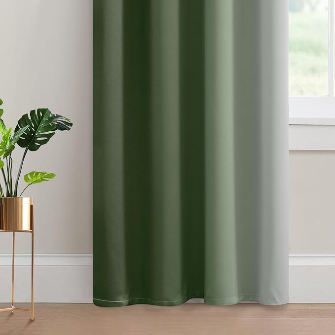 Yakamok Greyish White and Sage Green Ombre Curtains, Light Blocking Curtains - Image 4