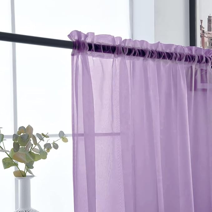 SpaceDresser Basic Rod Pocket Sheer Voile Window Curtain Panels Lavender 1 Pair - Image 5