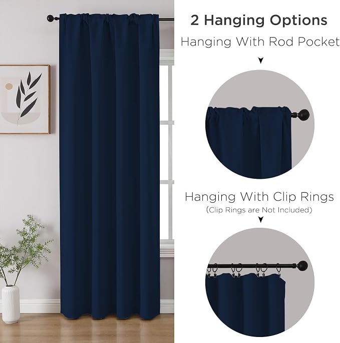 CUCRAF Navy Blue Blackout Curtains 108 inch Length 2 Panels Set, Rod Pocket - Image 3