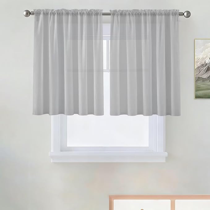SpaceDresser Basic Rod Pocket Sheer Voile Window Curtain Panels Silver Grey 1 by SpaceDresser