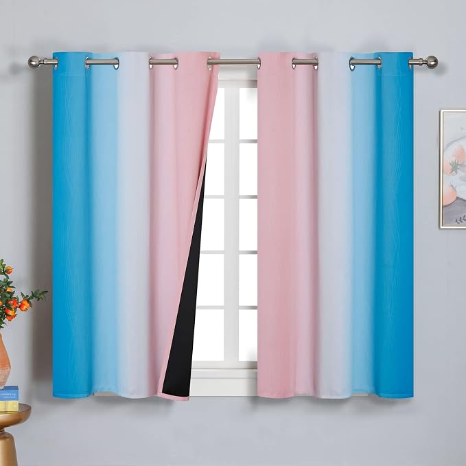Ombre Pink and Blue Blackout Curtains 45 Inches Long, Full Light Blocking by ESTELARTEXTILER