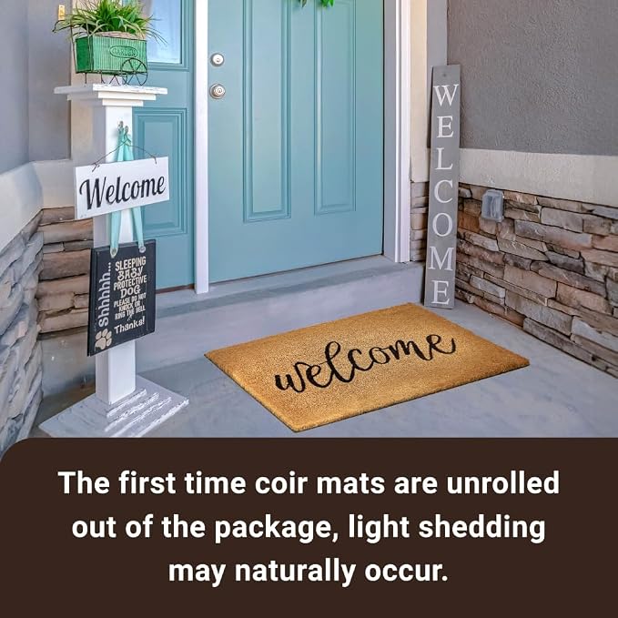 KANKUN Coco Coir Door Mat with Heavy Duty Backing, Welcome Doormat, Doormat - Image 7