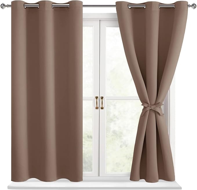 Blackout Curtains for Bedroom, Cappuccino, 38 x 54 Inch, 2 Panels | Thermal by Hiasan