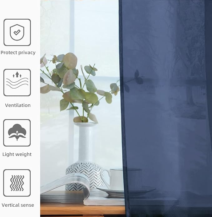 youleyar Solid Sheer Rod Pocket Curtain Voile Draperies 2 Panels White Beige - Image 5