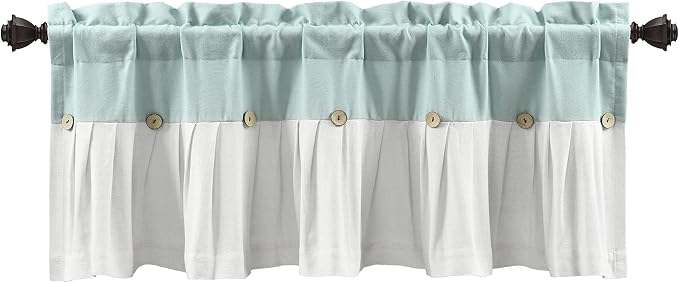 Lush Decor Linen Button Farmhouse Valance Curtians 52"W x 18"L Blue & White - Image 4