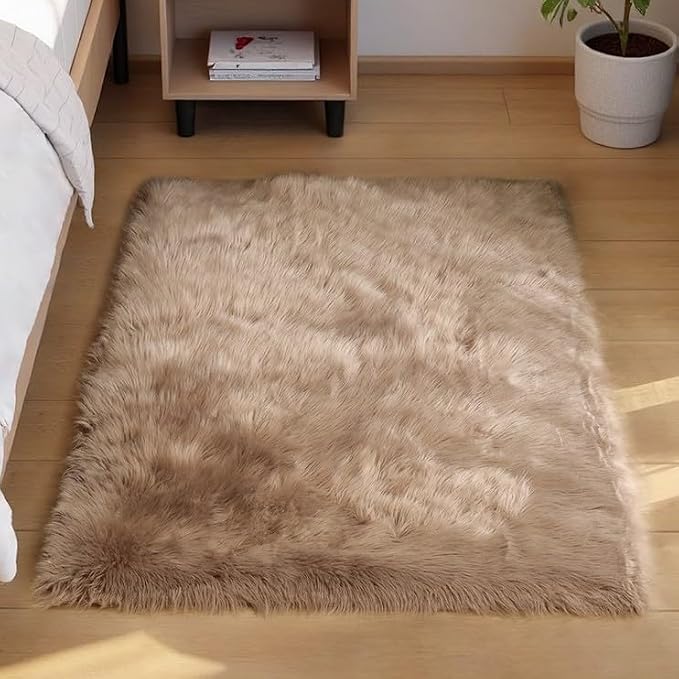 Goolela Faux Fur Rug for Bedroom 3x5 Light Brown Beige Fluffy Furry Fuzzy by Goolela