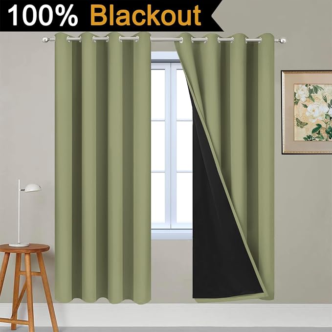 Yakamok 100% Blackout Curtains Energy Saving Thermal Insulated 2 Thick Layers - Image 2