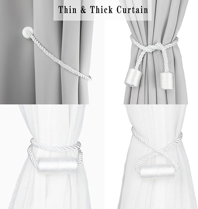4 Pack White Strong Magnetic Curtain Tiebacks Outdoor Elegant Decorative Tie - Image 5