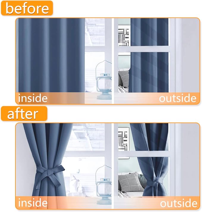 Blackout Curtains for Bedroom, 52 x 84 Inch Long Blue Haze 2 Panels | Thermal - Image 4