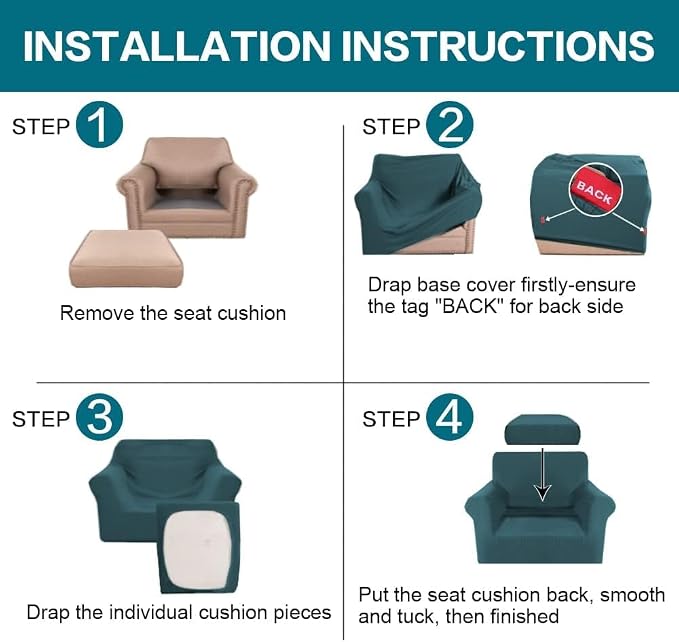 Turquoize 2 Piece Chair Covers Chair Slipcovers - Image 6