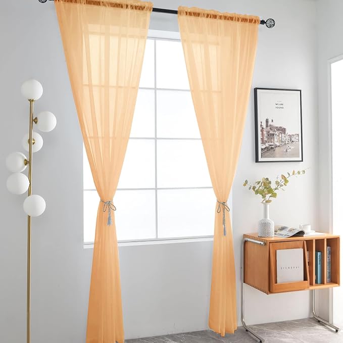 SpaceDresser Basic Rod Pocket Sheer Voile Window Curtain Panels White 1 Pair 2 - Image 2
