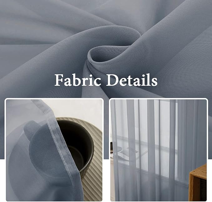 MIULEE 2 Panels Solid Color Sheer Window Curtains Elegant Window Voile - Image 3