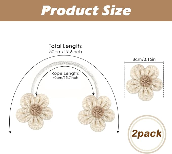 SRG Rope Curtain Tiebacks 2 Pack | Sunflower Curtain Tieback Boho | Simple - Image 4