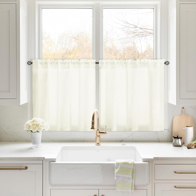 HOMEIDEAS Non-See-Through Ivory Privacy Sheer Kitchen Curtains, 30 X 24 Inches by HOMEIDEAS