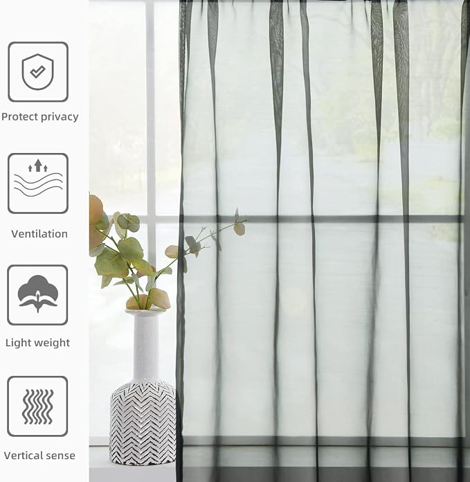 youleyar Solid Sheer Rod Pocket Curtain Voile Draperies 2 Panels White Beige - Image 5