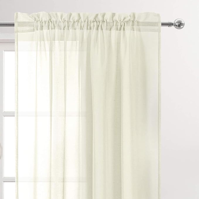 DWCN Ivory Sheer Curtains for Kitchen Windows - Image 2